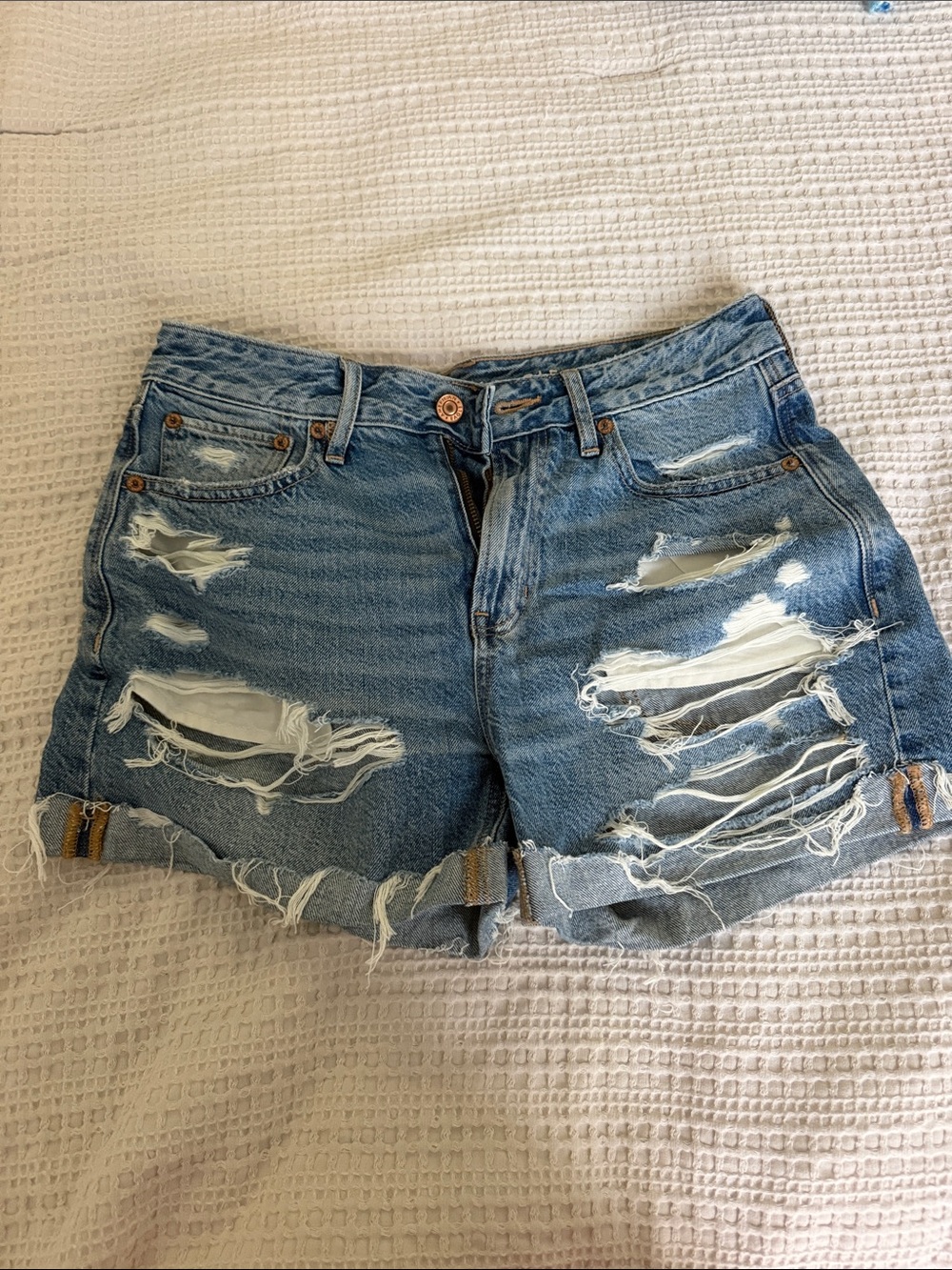 American Eagle Outfitters Light Blue Distressed Denim Shorts